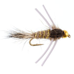 Tungsten Bead Head Rubber Legs Natural Gold-Ribbed Hare's Ear Trout Fly Nymph - 6 Flies Hook Size 12