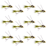 Tungsten Bead Head Rubber Legs Olive Gold-Ribbed Hare's Ear Trout Fly Nymph - 1 Dozen Flies Hook Size 12