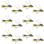 Tungsten Bead Head Rubber Legs Olive Gold-Ribbed Hare's Ear Trout Fly Nymph - 1 Dozen Flies Hook Size 14