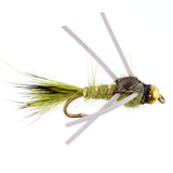 Tungsten Bead Head Rubber Legs Olive Gold-Ribbed Hare's Ear Trout Fly Nymph - 6 Flies Hook Size 12