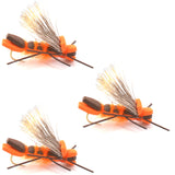 3 Pack Orange Godzilla Hopper - Foam Grasshopper or Adult Salmonfly Fly Pattern - Hook Size 10