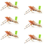 Green Top Hopper Foam Body Grasshopper Fly - 6 Flies Hook Size 10