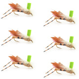 Green Top Hopper Foam Body Grasshopper Fly - 6 Flies Hook Size 10