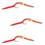 3 Pack San Juan Bead Head Power Worm Half Brown Half Red V-Rib - Hook Size 10