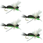 Hippie Stomper Black Green Foam Body Grasshopper Dry Fly - 4 Flies  Size 10