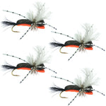 Hippie Stomper Black Orange Foam Body Grasshopper Dry Fly - 4 Flies Size 10