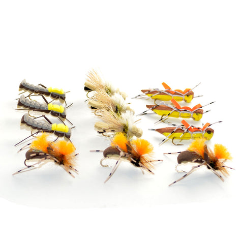 Trout Fly Assortment - Dropper Hopper Foam Body 12 Flies 4 Patterns Trout Fishing Fly Collection