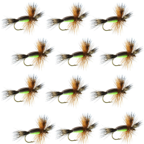 Chartreuse Humpy Classic Hair Wing Dry Fly - 1 Dozen Flies Hook Size 12