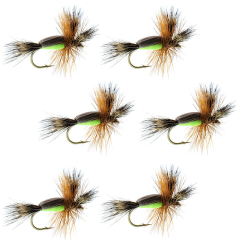 Chartreuse Humpy Classic Hair Wing Dry Fly - 6 Flies Hook Size 10