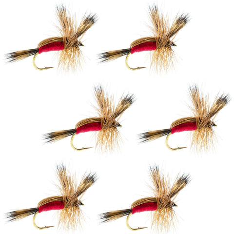 Red Humpy Classic Hair Wing Dry Fly - 6 Flies Hook Size 16