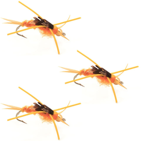 3 Pack Tungsten Bead Kaufmann's Golden Stone Fly with Rubber Legs - Stonefly Wet Fly - Hook Size 8