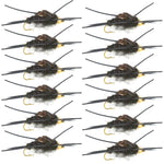 Gold Bead Kaufmann's Black Stone Fly with Rubber Legs - Stonefly Wet Fly - 1 Dozen Flies Hook Size 6