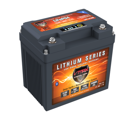 VMax Tanks Lithium Battery LFP1250B LiFePO4 Li-Iron 12V 50AH Battery W/50A BMS/LED/BT
