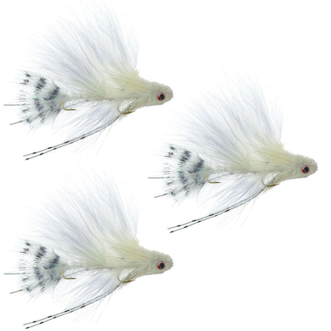 3 Pack Mini Sex Dungeon Streamer White - Size 6 - Articulated Trout Bass Steelhead Salmon and Bass Fly Fishing Flies