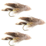 3 Pack Muddler Minnow Trout and Bass Streamer Fly - Hook Size 4