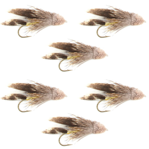 Muddler Minnow Fly Fishing Flies - Classic Bass and Trout Streamers - Set of 6 Flies Hook Size 6