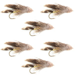 Muddler Minnow Fly Fishing Flies - Classic Bass and Trout Streamers - Set of 6 Flies Hook Size 12