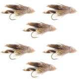 Muddler Minnow Fly Fishing Flies - Classic Bass and Trout Streamers - Set of 6 Flies Hook Size 12