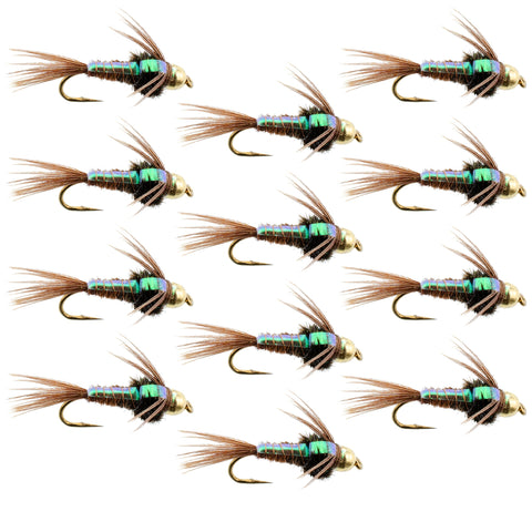 Bead Head Flash Back Pheasant Tail Nymph 1 Dozen Fly Fishing Flies  Size 14