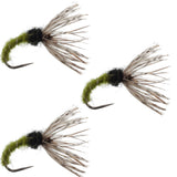 3 Pack Olive Zebra Sakasa Kebari - Tenkara Flies - Size 14