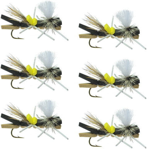 Parachute Chernobyl Ant Black Tan Foam Body Grasshopper Fly 6 Flies Hook Size 10