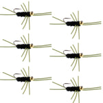 Barbless Pat's Rubber Legs Tungsten Bead Jigged Black Euro Nymph  - Set of 6 Flies Hook Size 10