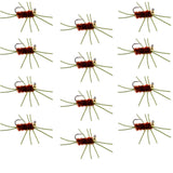 Barbless Pat's Rubber Legs Tungsten Bead Jigged Brown Euro Nymph  - Set of 12 Flies Hook Size 10