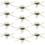 Barbless Pat's Rubber Legs Tungsten Bead Jigged Coffee/Black Euro Nymph  - Set of 12 Flies Hook Size 10