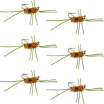 Barbless Pat's Rubber Legs Tungsten Bead Jigged Coffee/Tan Euro Nymph  - Set of 6 Flies Hook Size 10