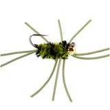 Barbless Pat's Rubber Legs Tungsten Bead Jigged Black/Olive Euro Nymph  - Set of 12 Flies Hook Size 10