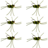 Barbless Pat's Rubber Legs Tungsten Bead Jigged  Olive/Black Euro Nymph  - Set of 6 Flies Hook Size 10