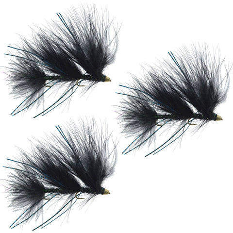 3 Pack Circus Peanut Envy Streamer Black - Size 6 - Articulated Trout Bass Steelhead Salmon and Bass Fly Fishing Flies