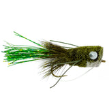 Flashtail Bass Popper 6 Flies Size 8 - Olive Bass Fly Fishing Bug Wide Gape Bass Hooks With Weed Guard