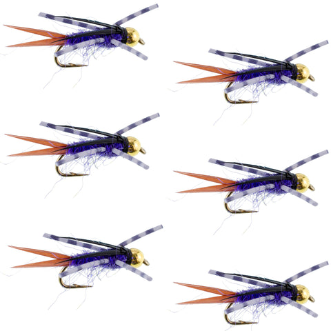 Bead Head Purple Batman Rubber Legs Nymph Fly - 6 Flies Hook Size 12