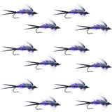 Double Bead Purple Psycho Prince Nymph Fly Fishing Flies - 1 Dozen Flies Hook Size 12