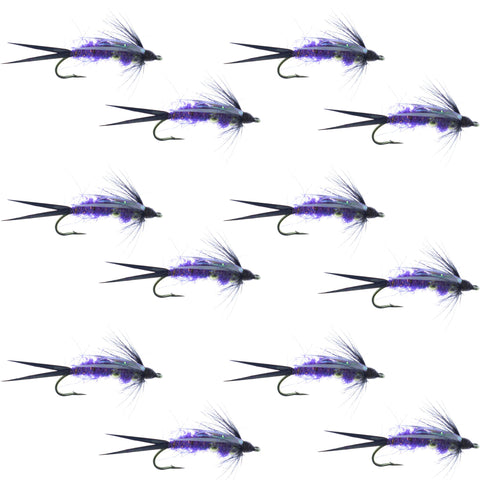 Double Bead Purple Psycho Prince Nymph Fly Fishing Flies - 1 Dozen Flies Hook Size 8