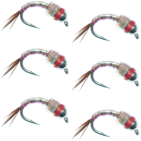 Bead Head Rainbow Warrior Nymph Fly Fishing Flies 6 Flies Hook Size 18