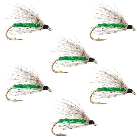 Soft Hackle Partridge and Green Fly Fishing Wet Flies - 6 Flies Hook Size 16