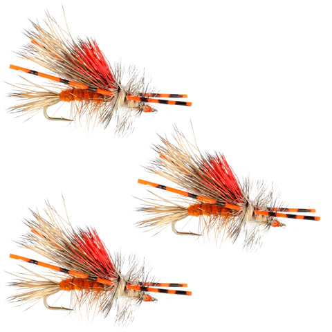 3 Pack Kaufmann's Orange Crystal Stimulator Rubber Legs Dry Fly - Hook Size 10