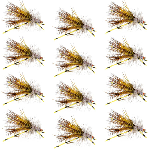 Kaufmann's Yellow Crystal Stimulator Rubber Legs Dry Fly - 1 Dozen Flies Hook Size 16