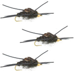 3 Pack Barbless Gold Bead Kaufmann's Black Stone Fly with Rubber Legs - Stonefly Wet Fly - Hook Size 12