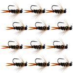 Black Tungsten Bead Prince Jig Tactical Czech Nymph Euro Nymphing Fly - 1 Dozen Flies Size 12