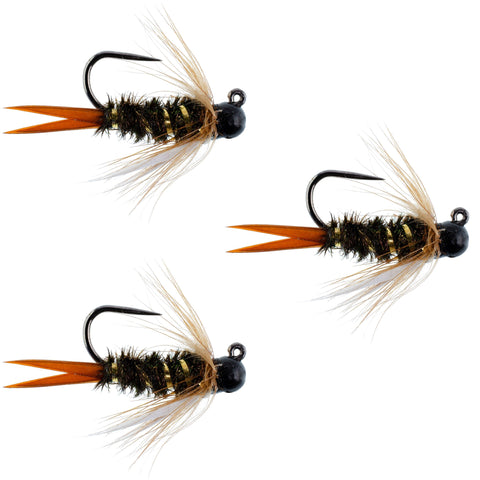 3 Pack Black Tungsten Bead Prince Jig Tactical Czech Nymph Euro Nymphing Fly - Hook Size 12