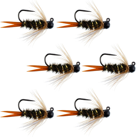 Black Tungsten Bead Prince Jig Tactical Czech Nymph Euro Nymphing Fly - 6 Flies Size 14