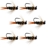 Black Tungsten Bead Prince Jig Tactical Czech Nymph Euro Nymphing Fly - 6 Flies Size 16