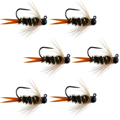 Black Tungsten Bead Prince Jig Tactical Czech Nymph Euro Nymphing Fly - 6 Flies Size 16