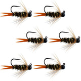 Black Tungsten Bead Prince Jig Tactical Czech Nymph Euro Nymphing Fly - 6 Flies Size 12