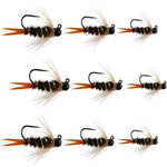 Black Tungsten Bead Prince Jig Assortment Tactical Czech Nymph Euro Nymphing Fly - 9 Flies Sizes 12, 14, 16