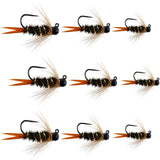 Black Tungsten Bead Prince Jig Assortment Tactical Czech Nymph Euro Nymphing Fly - 9 Flies Sizes 12, 14, 16