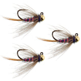 3 Pack Tungsten Bead Duracell Jigged Czech Nymph Euro Nymphing Fly - Hook Size 12